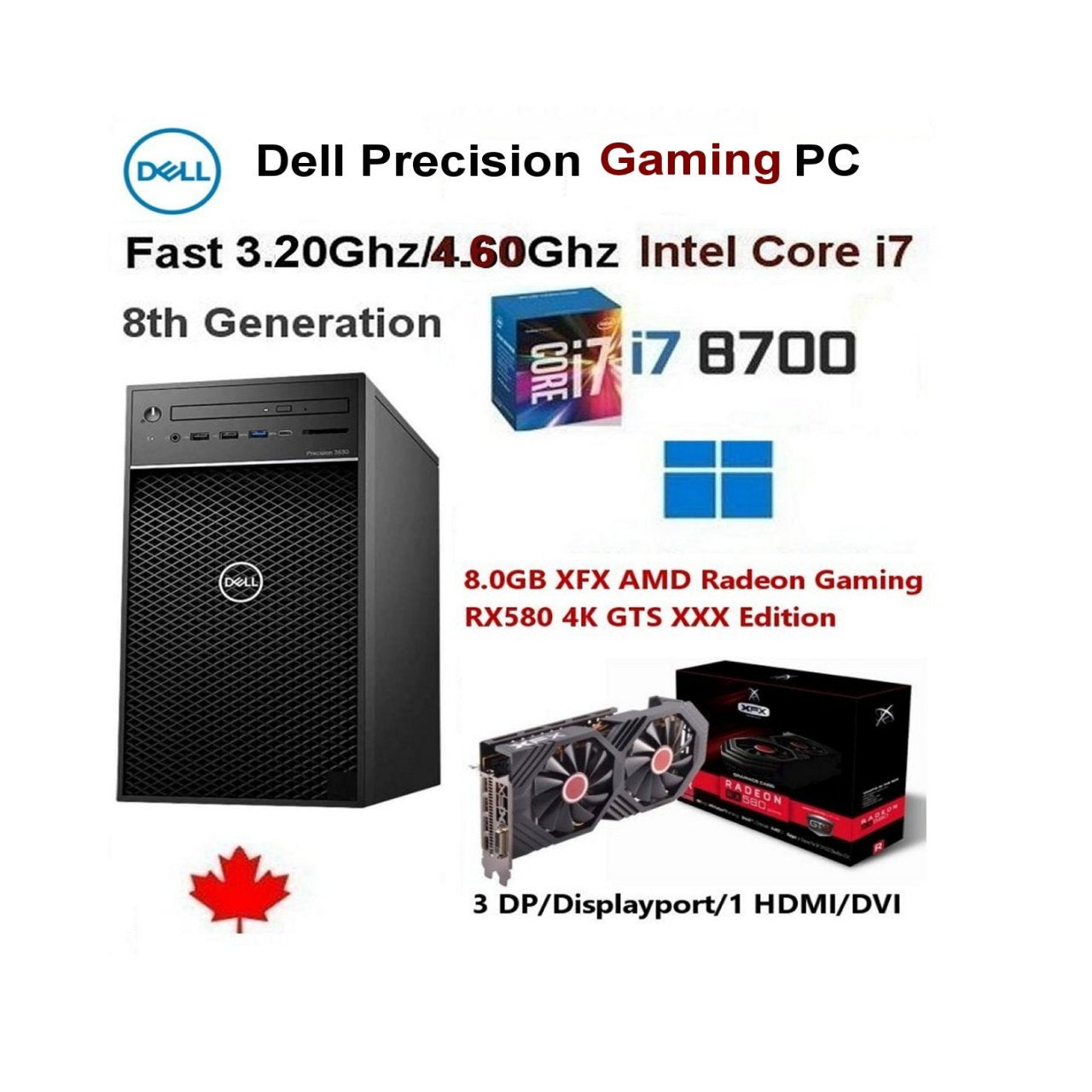 Fast 3.20Ghz-4.60Ghz Intel-i7-8700 Dell Precision 3630 Gaming PC 16GB