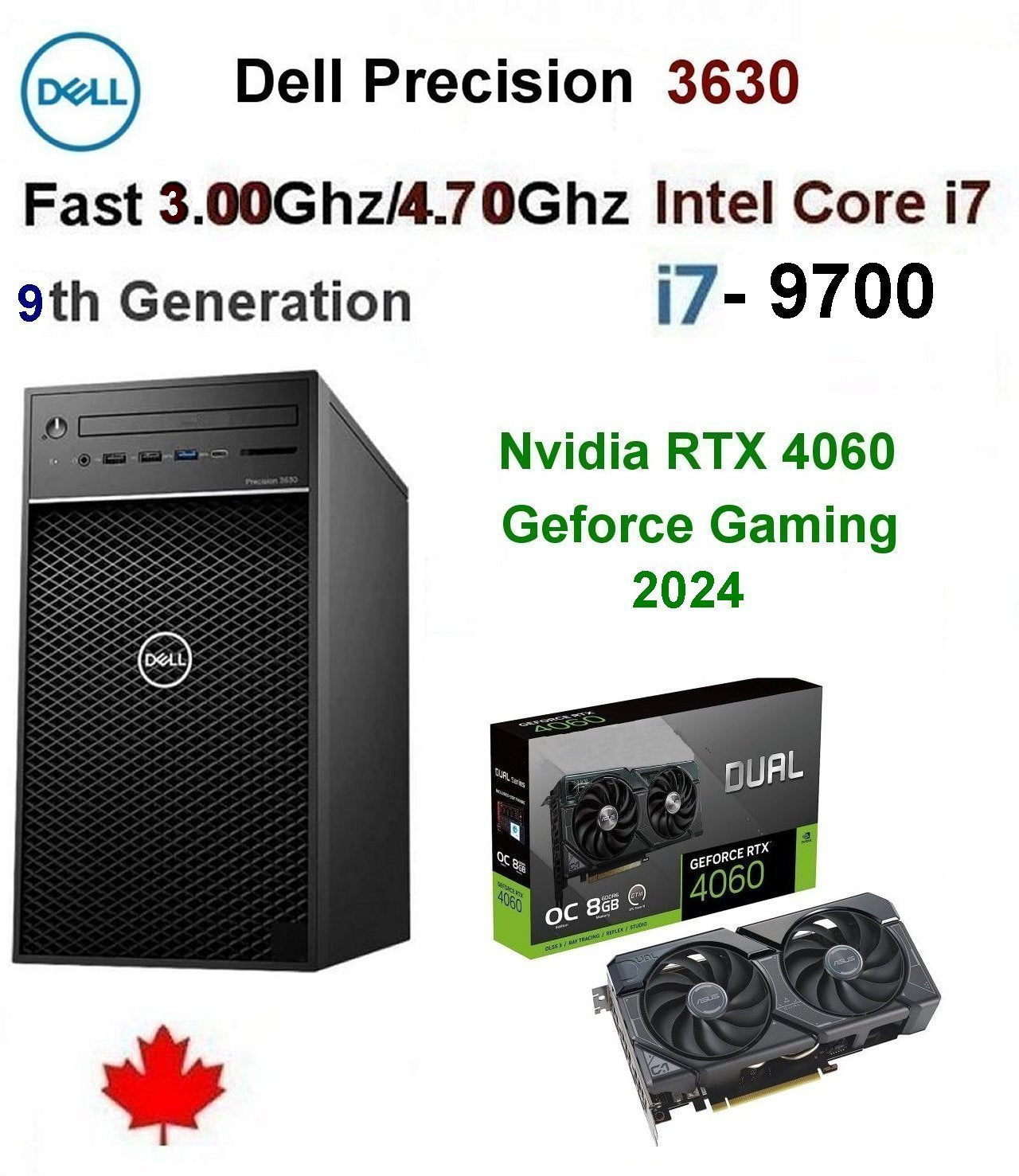 Fast 8 Core 3.00Ghz-4.70Ghz Intel-i7-9700 Dell Precision 3630 Gaming PC 16GB 1.0TB SSD, 8.0GB Nvidia Geforce RTX 4060 Gaming W11