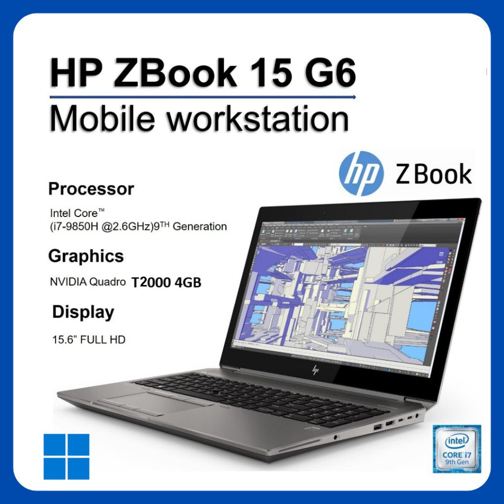 Fast 2.60Ghz/4.60Ghz Intel Core i7-9850H HP Z Book 15 (G6) Mobile Workstation 32GB Ram 15.6" LCD 4.0GB Nvidia T2000 Windows 11 Pro