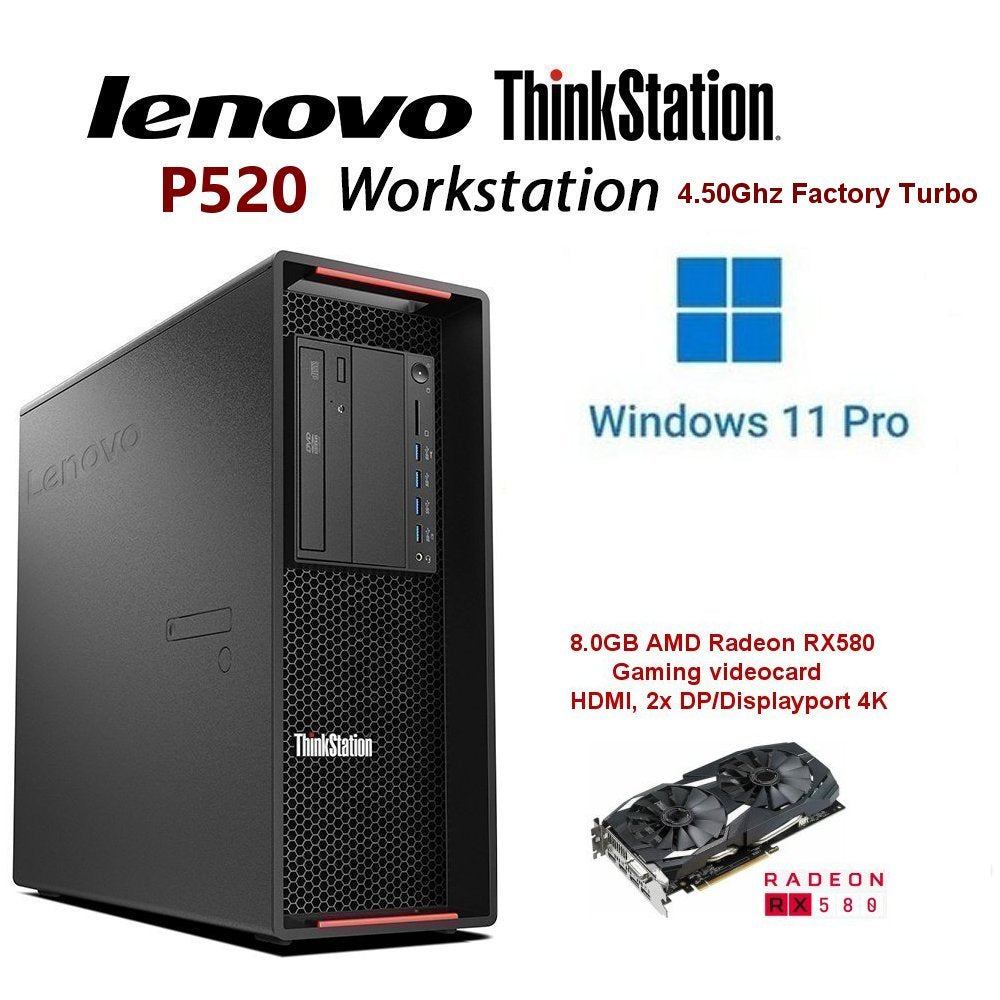 Lenovo ThinkStation P520 Gaming PC 3.70Ghz-4.50Ghz Intel Xeon W2135 32GB Ram 500GB SSD 8GB AMD Radeon Gaming RX580 Refurbished Windows 11 Pro